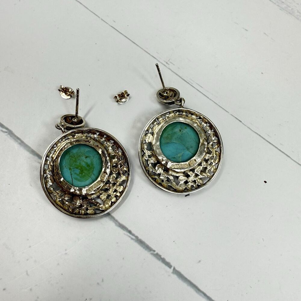 Vintage Barse 925 Sterling Silver Turquoise Post Pierced Dangle Earrings - Picture 7 of 7